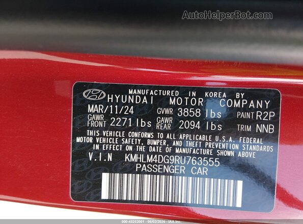 KMHLM4DG9RU763555 2024 HYUNDAI ELANTRA Red Շարժիչի բաժամունքի տեսք