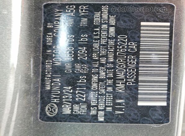 KMHLM4DGXRU765220 2024 HYUNDAI ELANTRA Gray Widok naklejki z numerem VIN