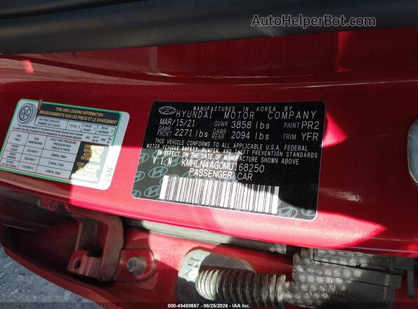 KMHLN4AG0MU168250 2021 HYUNDAI ELANTRA Red Engine compartment view