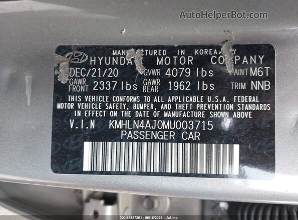 KMHLN4AJ0MU003715 2021 HYUNDAI ELANTRA HYBRID Silver ძრავის განყოფილების ხედი