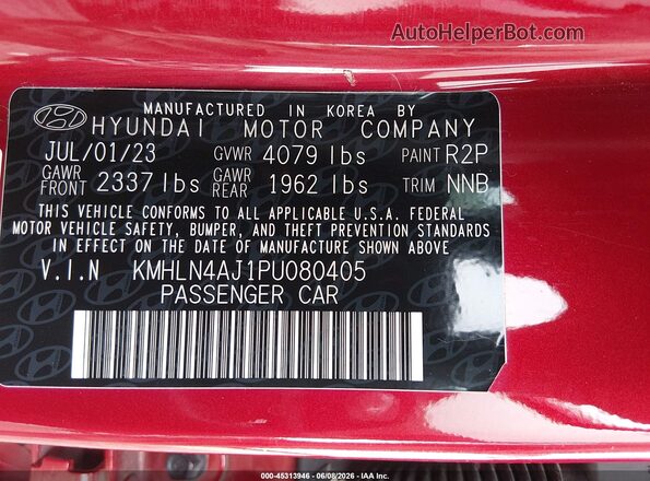 KMHLN4AJ1PU080405 2023 HYUNDAI ELANTRA HYBRID Red ძრავის განყოფილების ხედი