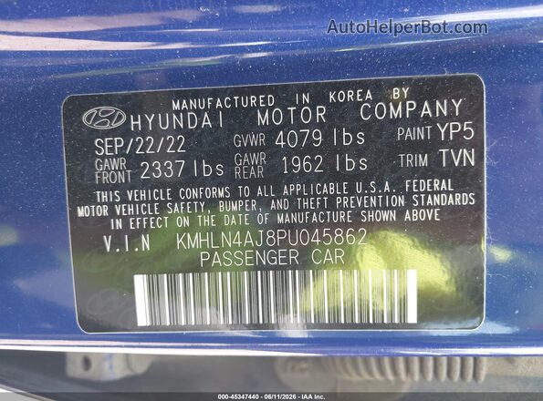 KMHLN4AJ8PU045862 2023 HYUNDAI ELANTRA HYBRID Синий Вид подкапотного пространства
