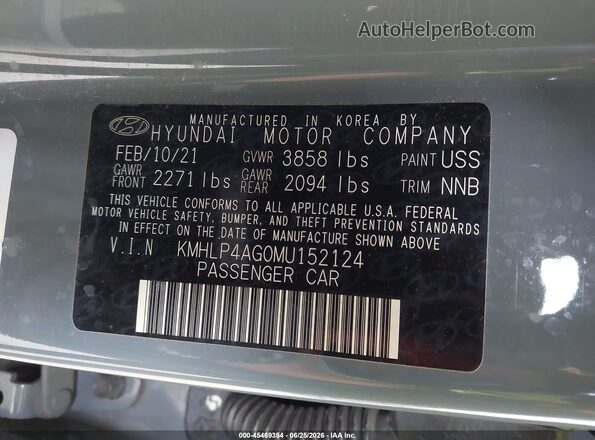 KMHLP4AG0MU152124 2021 HYUNDAI ELANTRA Blue Widok komory silnika