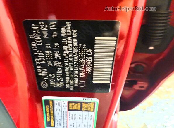 KMHLP4AG8PU599322 2023 HYUNDAI ELANTRA Red Vista de la etiqueta del VIN