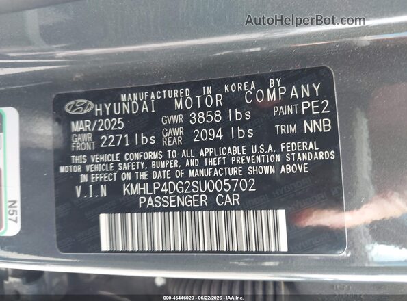 KMHLP4DG2SU005702 2025 HYUNDAI ELANTRA Gray Շարժիչի բաժամունքի տեսք
