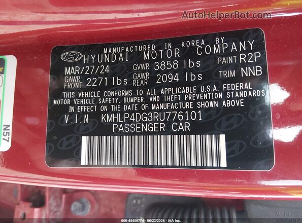 KMHLP4DG3RU776101 2024 HYUNDAI ELANTRA Red Engine compartment view