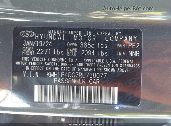 KMHLP4DG7RU738077 2024 HYUNDAI ELANTRA Gray Vista del compartimento del motor
