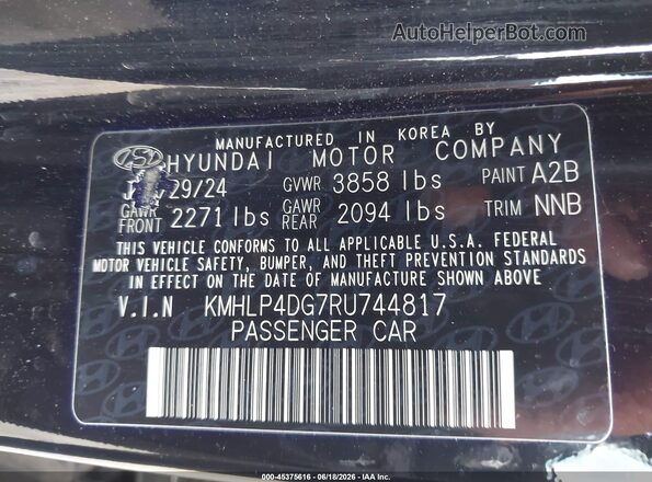 KMHLP4DG7RU744817 2024 HYUNDAI ELANTRA Черный Вид подкапотного пространства