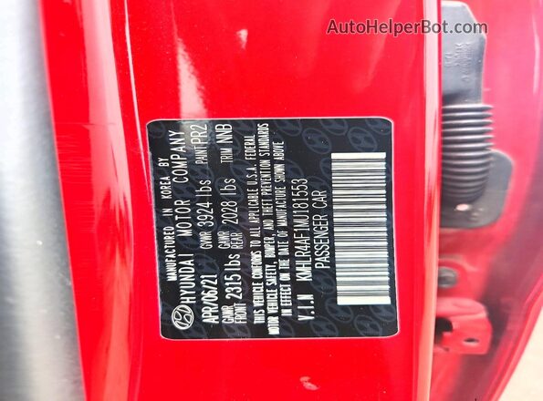 KMHLR4AF1MU181553 2021 HYUNDAI ELANTRA Красный Вид наклейки с VIN-кодом