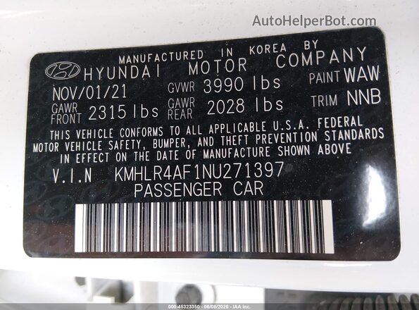 KMHLR4AF1NU271397 2022 HYUNDAI ELANTRA White Widok komory silnika