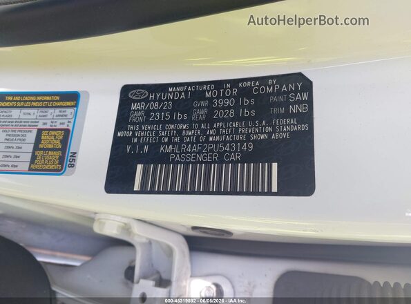 KMHLR4AF2PU543149 2023 HYUNDAI ELANTRA White Вид підкапотного простору