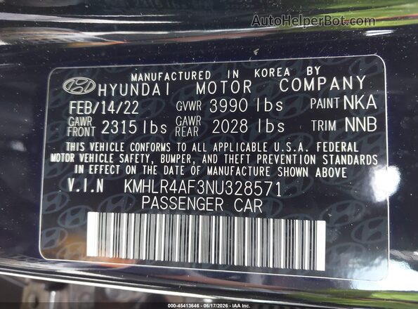 KMHLR4AF3NU328571 2022 HYUNDAI ELANTRA Black Widok komory silnika