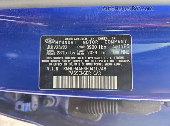 KMHLR4AF6PU410748 2023 HYUNDAI ELANTRA Blue Շարժիչի բաժամունքի տեսք
