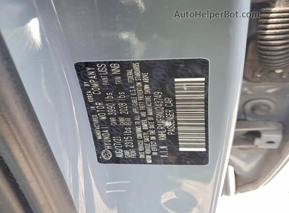 KMHLR4AF9NU243749 2022 HYUNDAI ELANTRA Серый Вид подкапотного пространства