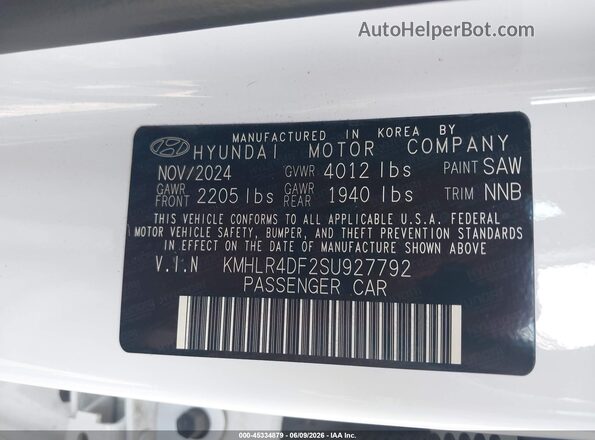 KMHLR4DF2SU927792 2025 HYUNDAI ELANTRA White ძრავის განყოფილების ხედი