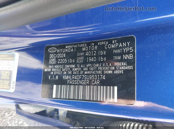 KMHLR4DF7SU953174 2025 HYUNDAI ELANTRA Blue Engine compartment view