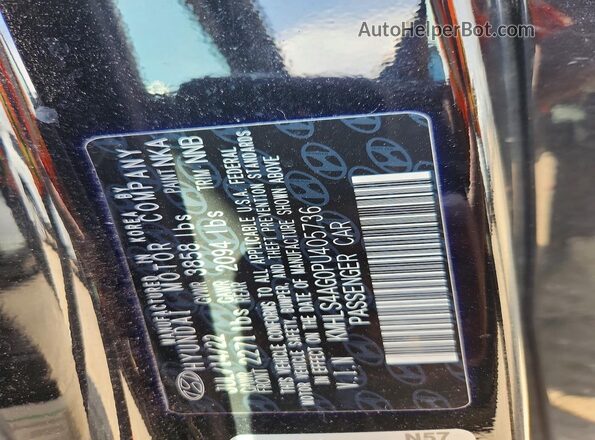 KMHLS4AG0PU405736 2023 HYUNDAI ELANTRA Black VIN კოდის სტიკერის ხედი