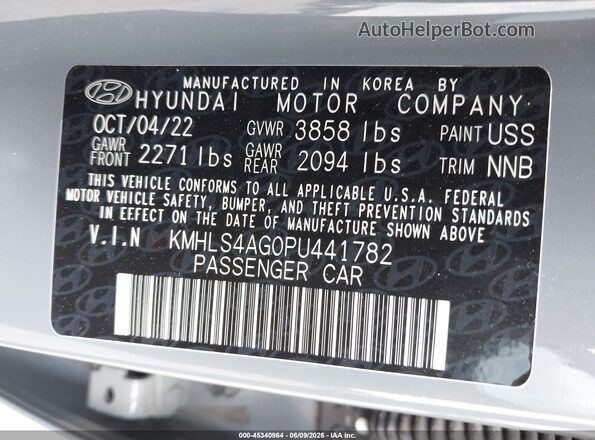KMHLS4AG0PU441782 2023 HYUNDAI ELANTRA Gray Շարժիչի բաժամունքի տեսք