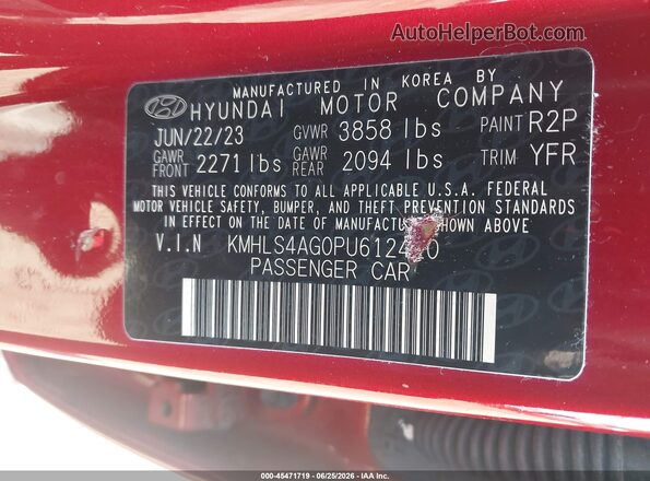 KMHLS4AG0PU612420 2023 HYUNDAI ELANTRA Red Vista del compartimento del motor