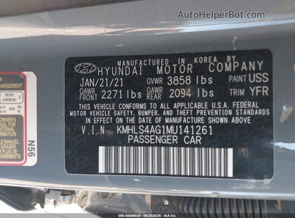 KMHLS4AG1MU141261 2021 HYUNDAI ELANTRA Blue Շարժիչի բաժամունքի տեսք