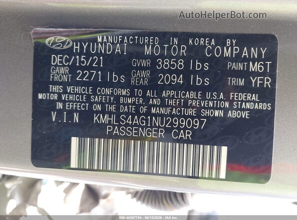 KMHLS4AG1NU299097 2022 HYUNDAI ELANTRA Серый Вид подкапотного пространства