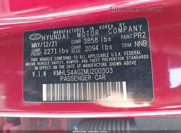 KMHLS4AG2MU200303 2021 HYUNDAI ELANTRA Красный Вид подкапотного пространства
