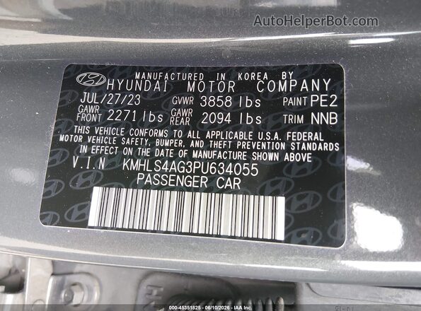 KMHLS4AG3PU634055 2023 HYUNDAI ELANTRA Серый Вид подкапотного пространства