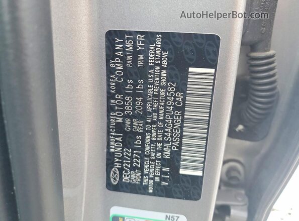 KMHLS4AG4PU494582 2023 HYUNDAI ELANTRA Gray Vista de la etiqueta del VIN