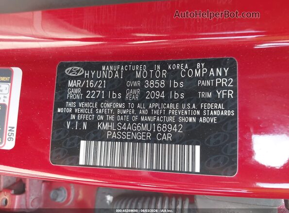 KMHLS4AG6MU168942 2021 HYUNDAI ELANTRA Red Vista del compartimento del motor