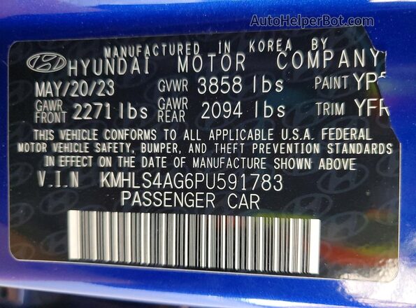 KMHLS4AG6PU591783 2023 HYUNDAI ELANTRA Синий Вид подкапотного пространства