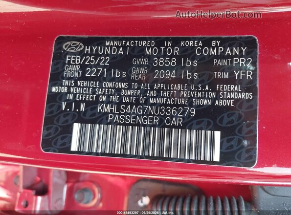 KMHLS4AG7NU336279 2022 HYUNDAI ELANTRA Red Widok komory silnika
