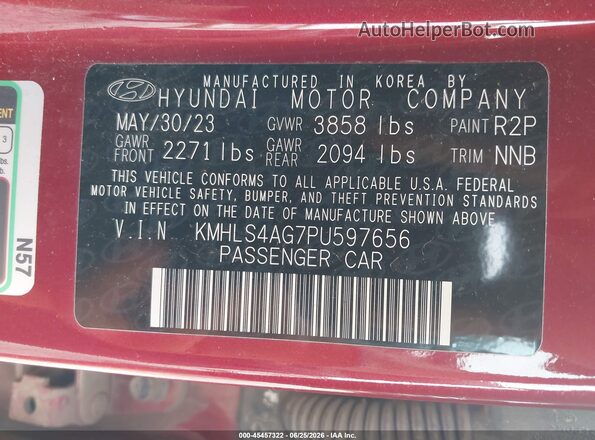 KMHLS4AG7PU597656 2023 HYUNDAI ELANTRA Red ძრავის განყოფილების ხედი