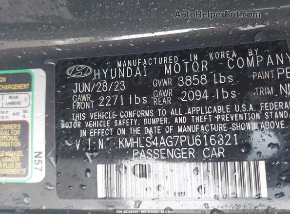 KMHLS4AG7PU616321 2023 HYUNDAI ELANTRA Gray ძრავის განყოფილების ხედი