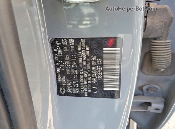 KMHLS4AG8MU194362 2021 HYUNDAI ELANTRA Gray Вид наклейки з VIN-кодом