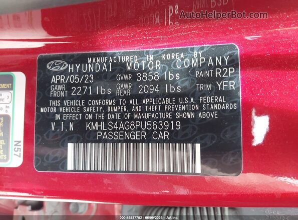KMHLS4AG8PU563919 2023 HYUNDAI ELANTRA Red ძრავის განყოფილების ხედი