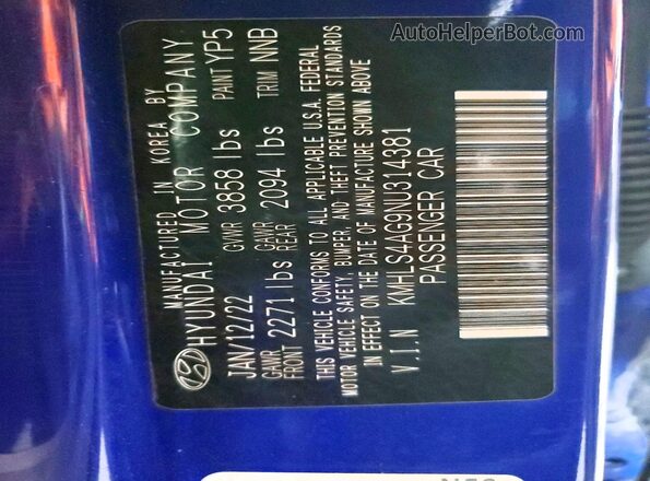 KMHLS4AG9NU314381 2022 HYUNDAI ELANTRA Blue 