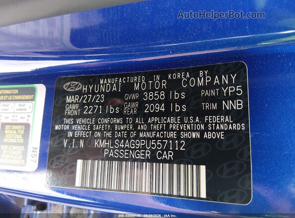 KMHLS4AG9PU557112 2023 HYUNDAI ELANTRA Blue ძრავის განყოფილების ხედი