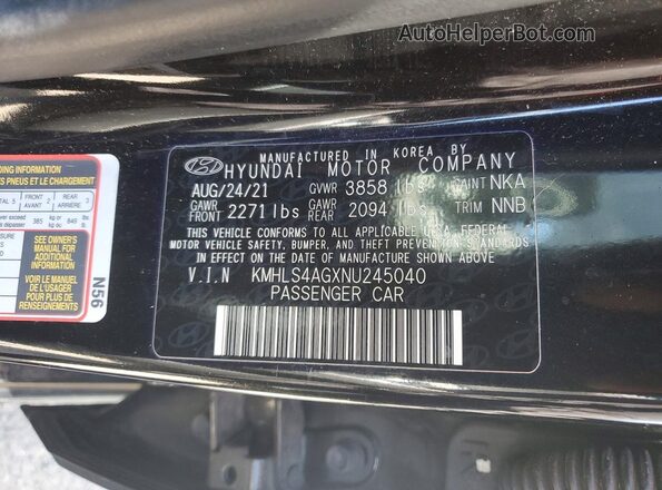 KMHLS4AGXNU245040 2022 HYUNDAI ELANTRA Black Вид підкапотного простору