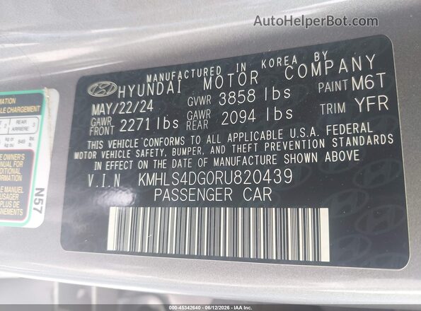 KMHLS4DG0RU820439 2024 HYUNDAI ELANTRA Gray Շարժիչի բաժամունքի տեսք