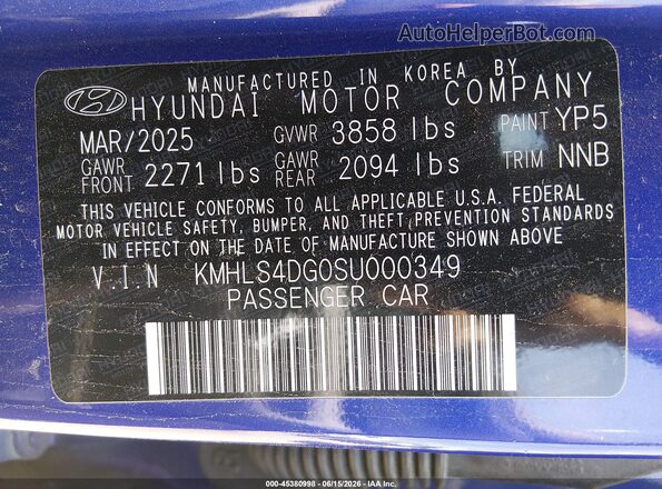KMHLS4DG0SU000349 2025 HYUNDAI ELANTRA Blue Engine compartment view