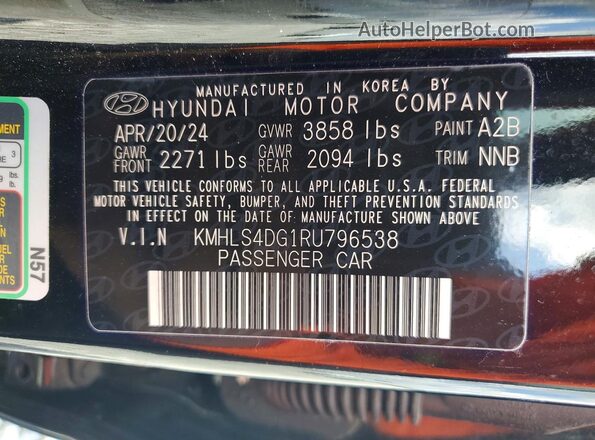 KMHLS4DG1RU796538 2024 HYUNDAI ELANTRA Black VIN კოდის სტიკერის ხედი