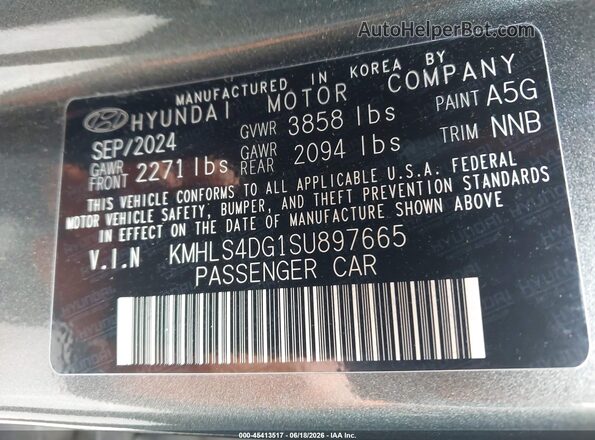 KMHLS4DG1SU897665 2025 HYUNDAI ELANTRA Gray Widok komory silnika
