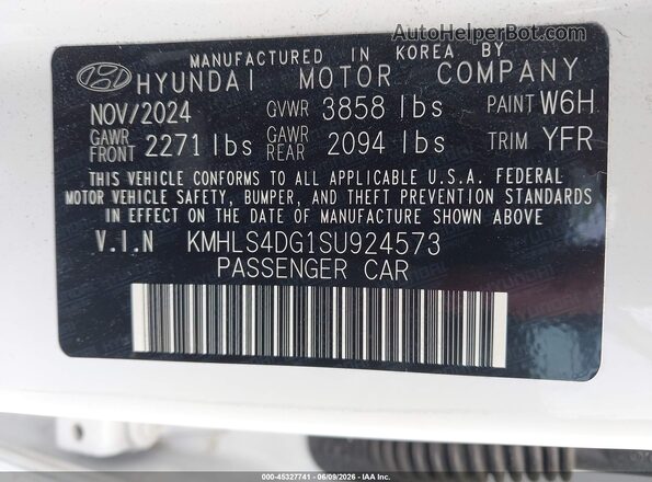 KMHLS4DG1SU924573 2025 HYUNDAI ELANTRA White 