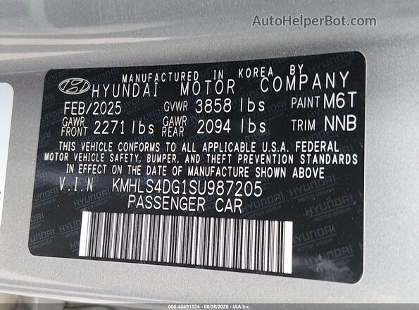 KMHLS4DG1SU987205 2025 HYUNDAI ELANTRA Gray Շարժիչի բաժամունքի տեսք