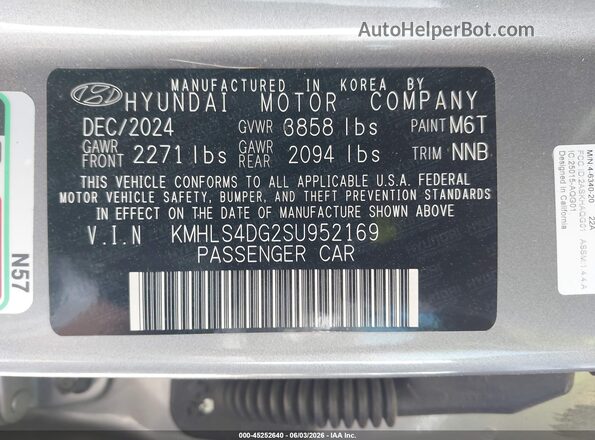 KMHLS4DG2SU952169 2025 HYUNDAI ELANTRA Gray Vista del compartimento del motor