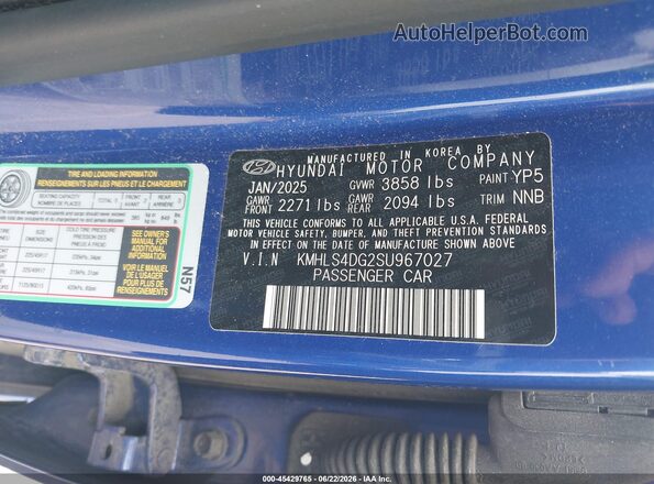 KMHLS4DG2SU967027 2025 HYUNDAI ELANTRA Blue Engine compartment view