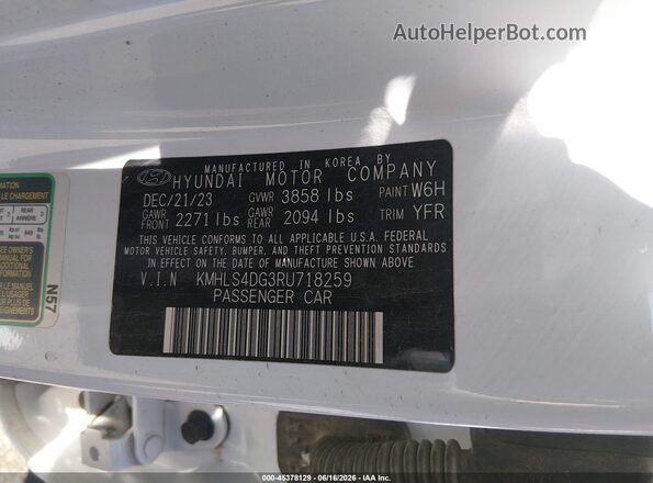 KMHLS4DG3RU718259 2024 HYUNDAI ELANTRA White Շարժիչի բաժամունքի տեսք
