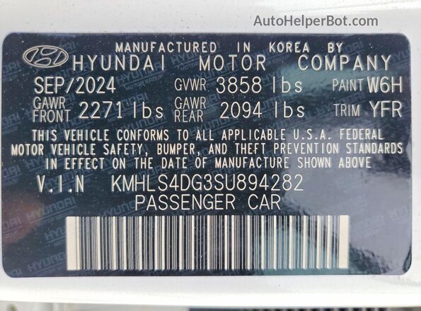 KMHLS4DG3SU894282 2025 HYUNDAI ELANTRA Белый Вид подкапотного пространства