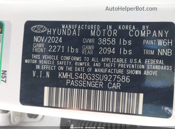 KMHLS4DG3SU927586 2025 HYUNDAI ELANTRA White Вид підкапотного простору