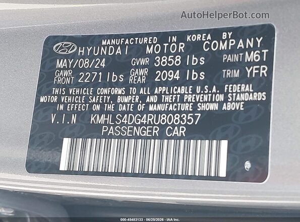 KMHLS4DG4RU808357 2024 HYUNDAI ELANTRA Gray Շարժիչի բաժամունքի տեսք
